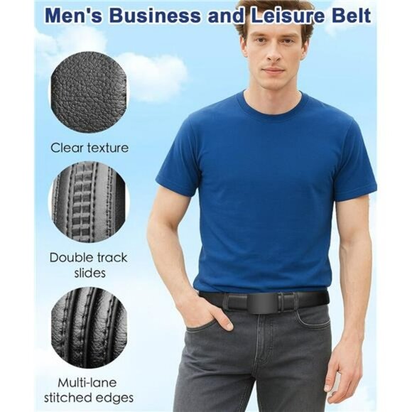 Mens Leather Ratchet Belt Set Black Brown Adjustable Belts for Jeans or Dress - Picture 4 of 7